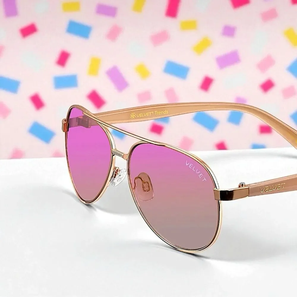Velvet Eyewear Bonnie Aviator Sunglasses in Rose Gold Flash w/microfiber pouch